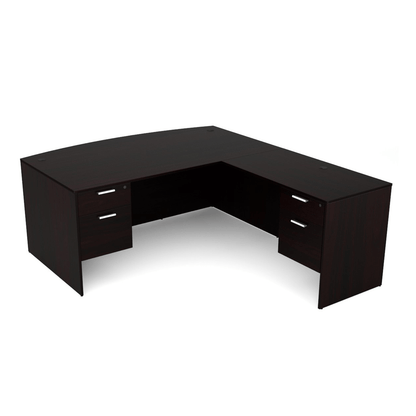 i5 Industries Kai Collection Bow Front L-Desk with Double Suspended Pedestals (71x84)