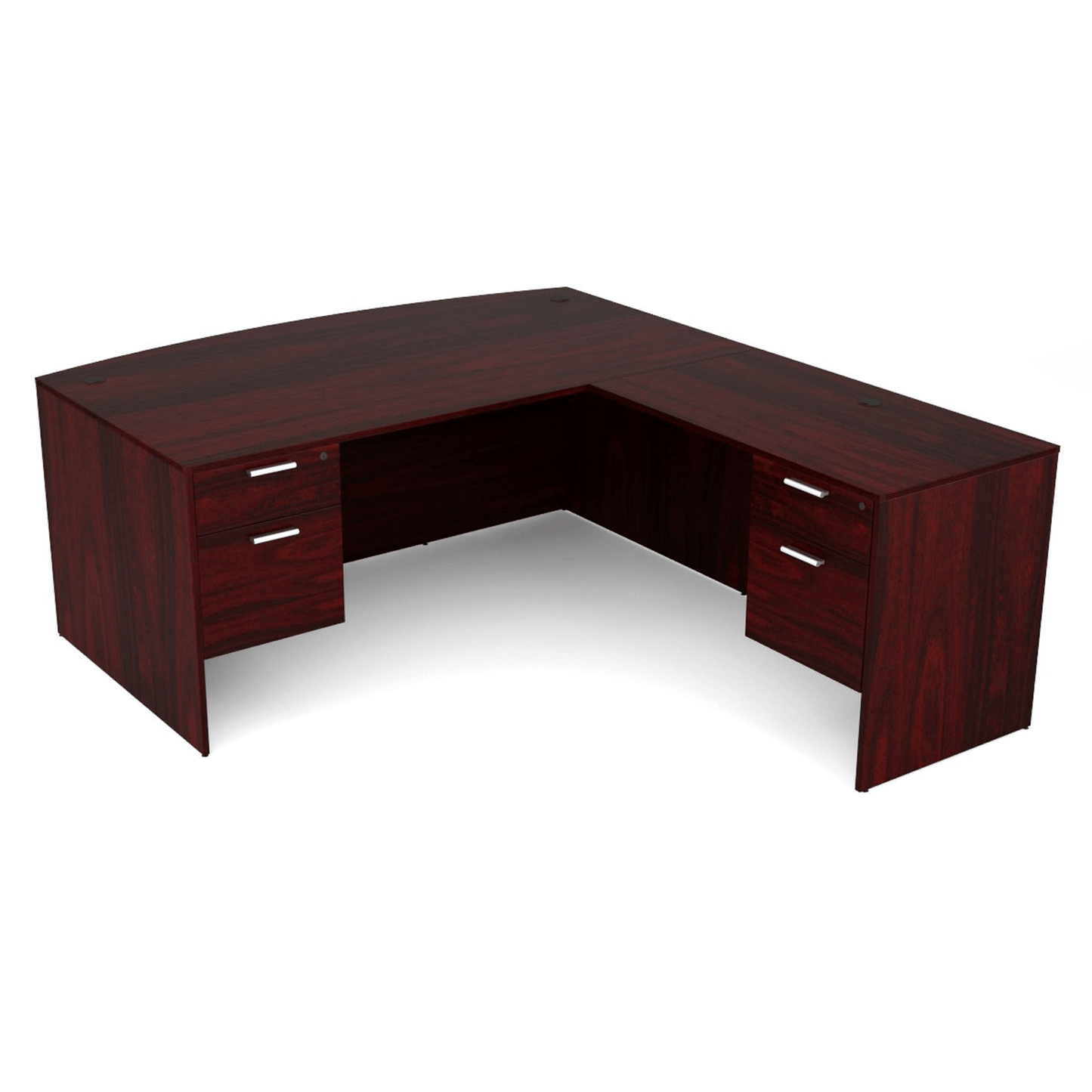 i5 Industries Kai Collection Bow Front L Shaped Office Desk. Double Suspended Pedestals. Five Color Choices 71x78