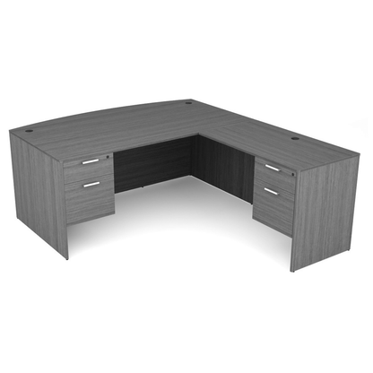 i5 Industries Kai Collection Bow Front L Shaped Office Desk. Double Suspended Pedestals. Five Color Choices 71x78