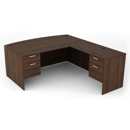 i5 Industries Kai Collection Bow Front L Shaped Office Desk. Double Suspended Pedestals. Five Color Choices 71x78