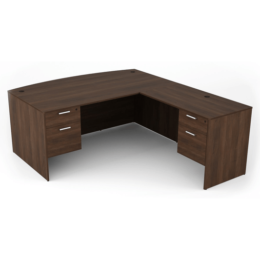 i5 Industries Kai Collection Bow Front L-Desk with Double Suspended Pedestals (71x84)