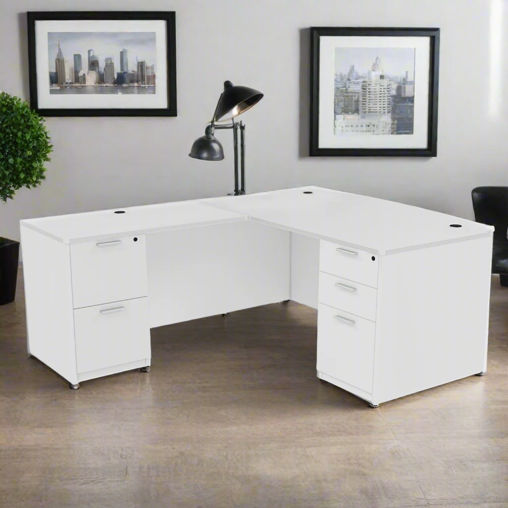 i5 Industries Kai Collection Bow Front L-Desk with Double Full Pedestals (71x84)