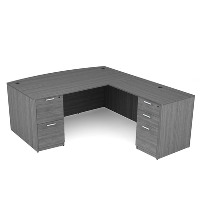 i5 Industries Kai Collection Bow Front L-Desk with Double Full Pedestals (71x84)