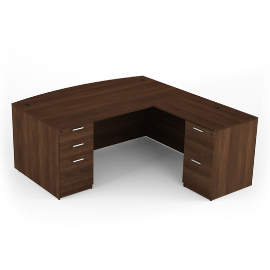 i5 Industries Kai Collection Bow Front L-Desk with Double Full Pedestals (71x78)