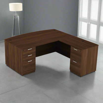 i5 Industries Kai Collection Bow Front L-Desk with Double Full Pedestals (71x84)