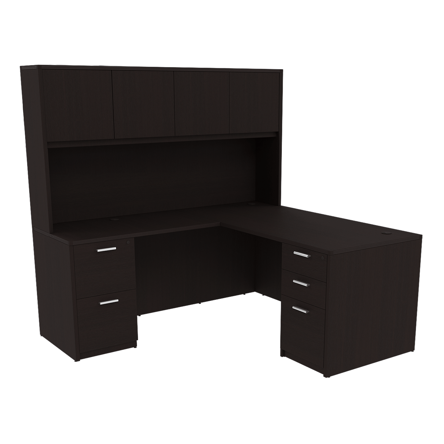 Kai Reversible L-Desk with Double Full Pedestals with 4 Door Wood Hutch (71x84)