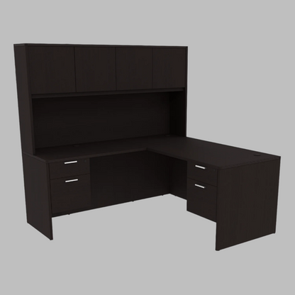 i5 Industries Kai Collection  Reversible L Shaped Desk with Double Suspended Pedestals with 4 Door Wood Hutch (71x84)