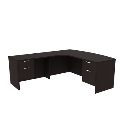 Left-Handed Extended Corner Bow Front L-Desk with Double Suspended Pedestals (71x90)