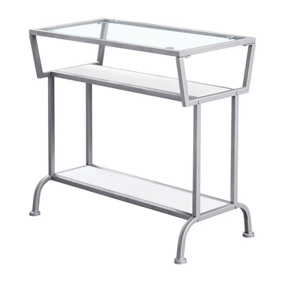 Accent Table- 22"/White/ Silver/ Tempered Glass