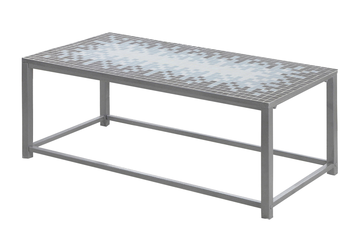 Coffee Table, Living Room, Home Office 42"L, Blue Tile top, Hammered Silver Legs