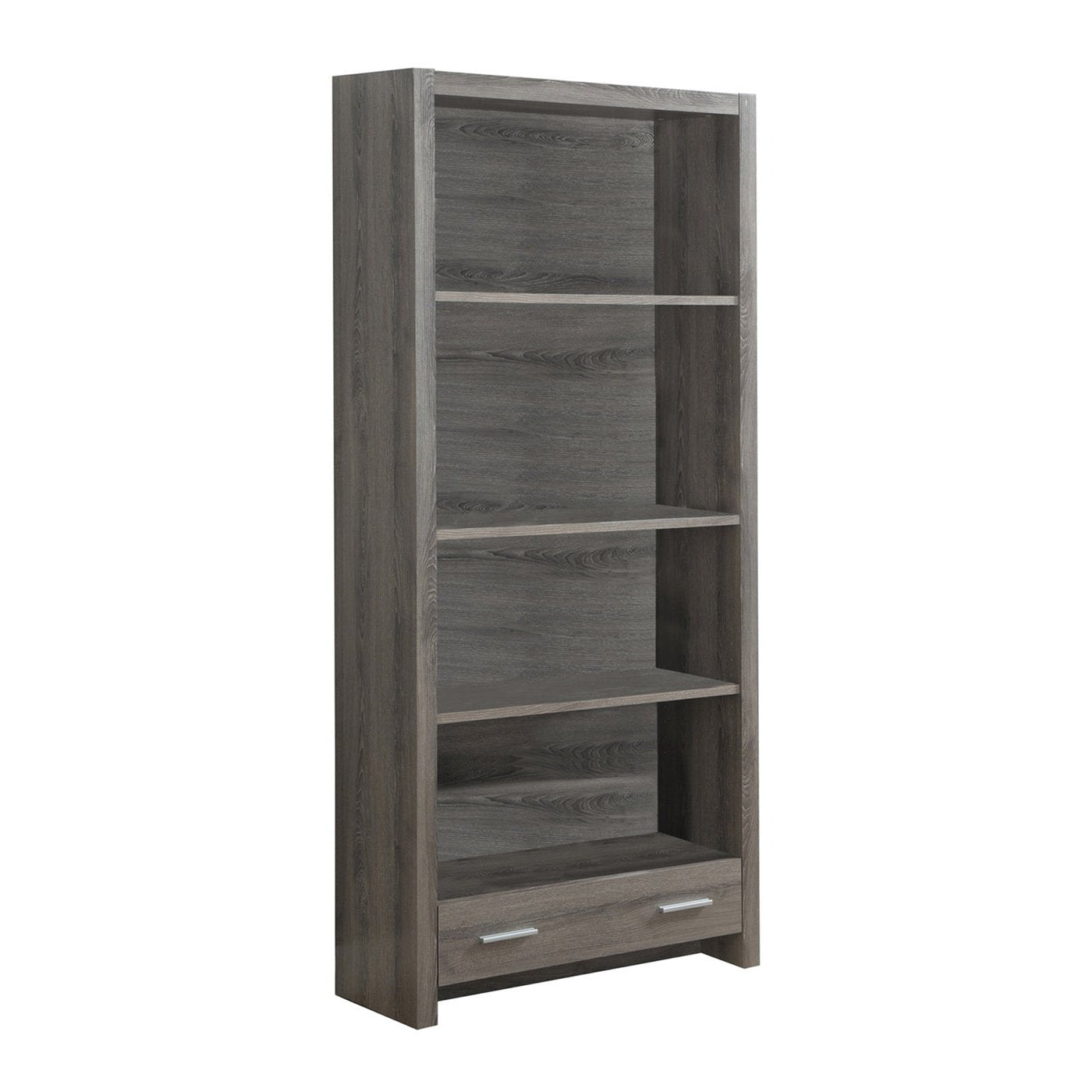 Bookcase- 71" Dark Taupe/ With 4 shelves and Storage drawer