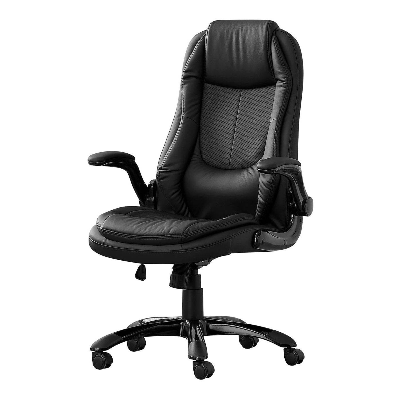 OFFICE CHAIR - BLACK LEATHER-LOOK / HIGH BACK EXECUTIVE