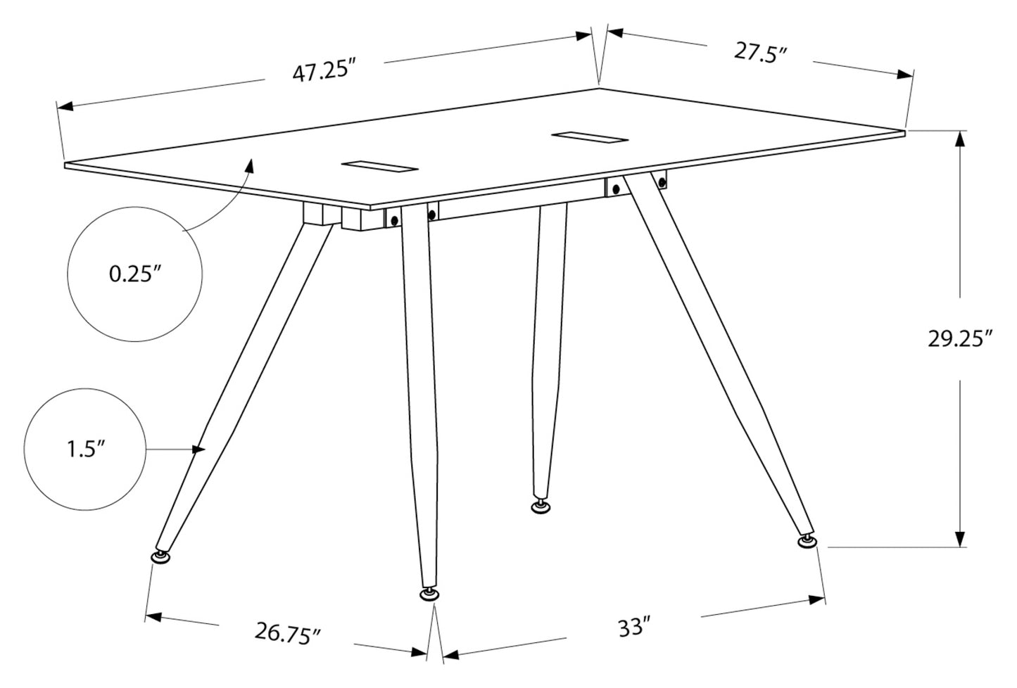 Computer Desk/ 28x48/ White/ 8 MM Tempered Glass