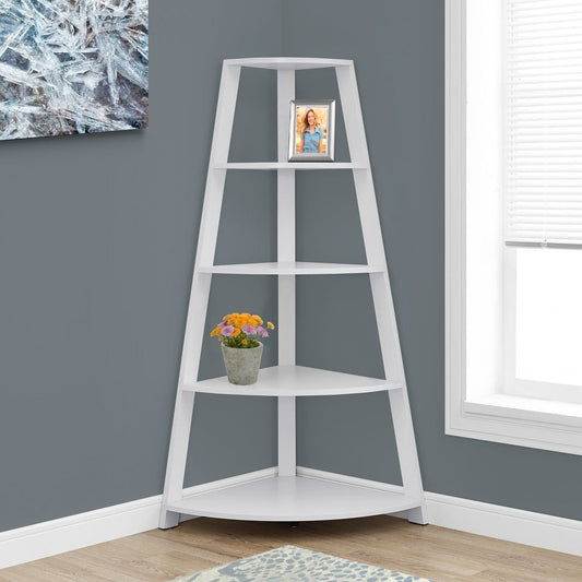 Bookcase - 60" White Corner Accent Etagere