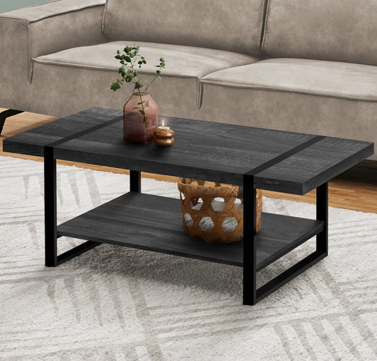 COFFEE TABLE - BLACK RECLAIMED WOOD-LOOK / BLACK METAL