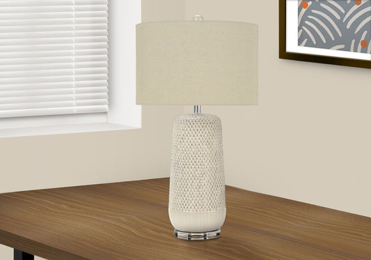 LIGHTING - 31"H TABLE LAMP CREAM CERAMIC / BEIGE SHADE