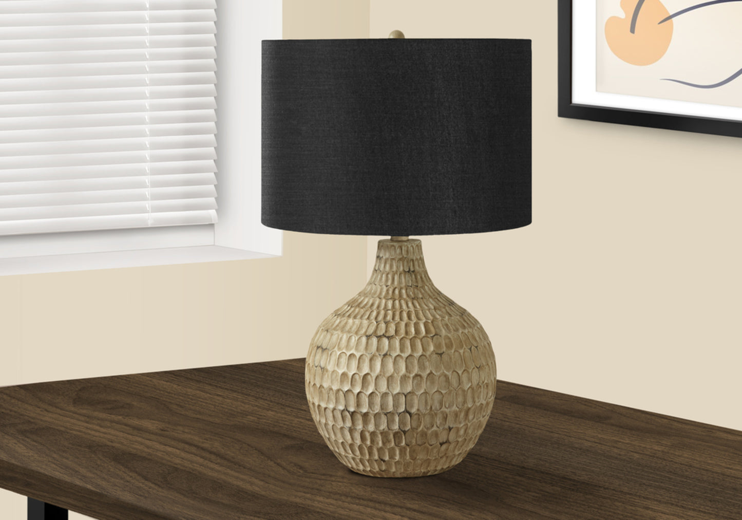 LIGHTING - 25"H TABLE LAMP BROWN RESIN / BLACK SHADE