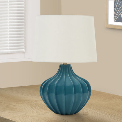 LIGHTING - 24"H TABLE LAMP BLUE CERAMIC  / IVORY SHADE