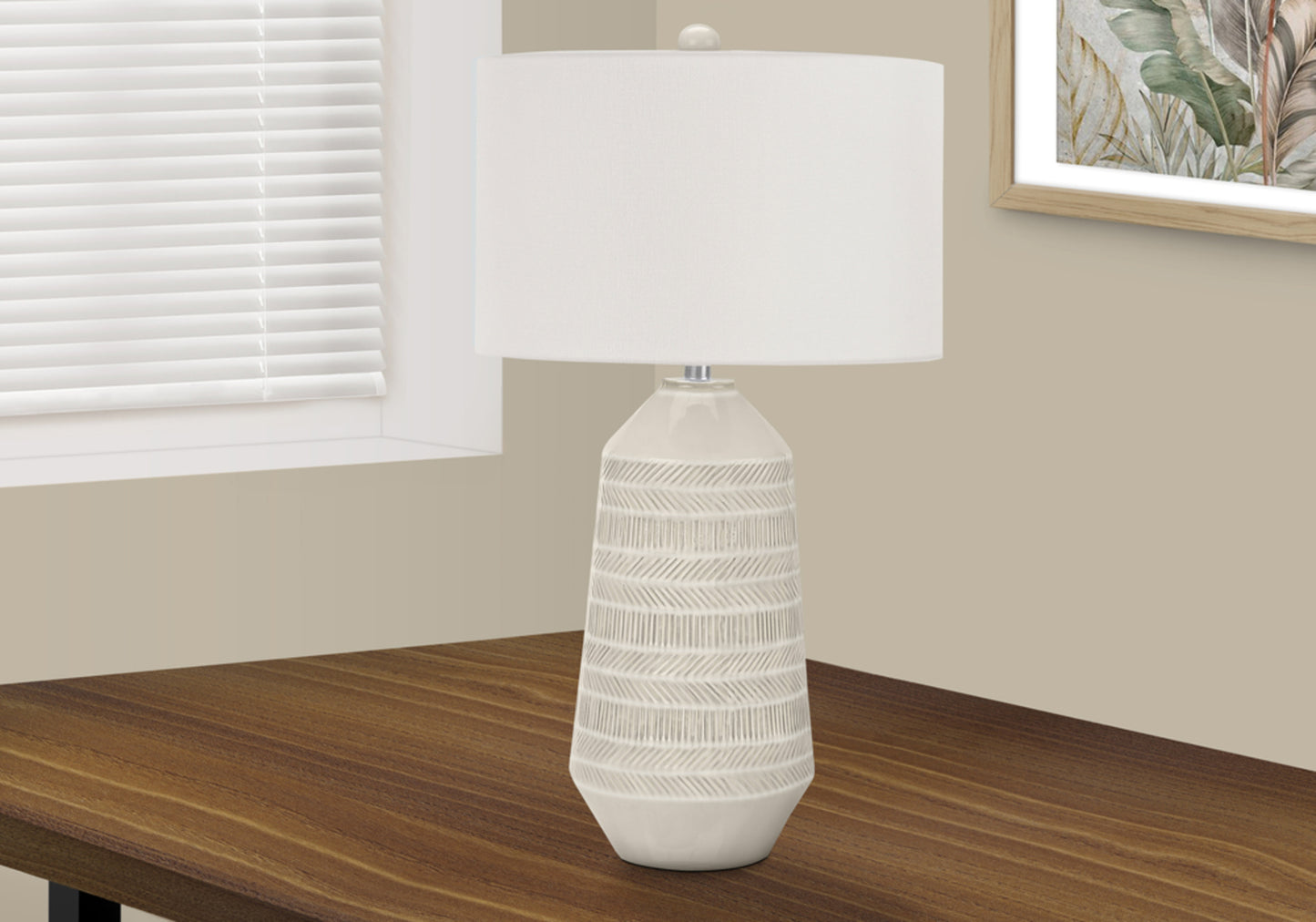 LIGHTING - 33"H TABLE LAMP CREAM CERAMIC / IVORY SHADE