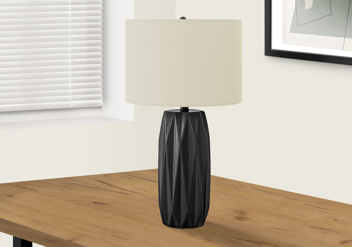 LIGHTING - 25"H TABLE LAMP BLACK CERAMIC / IVORY SHADE