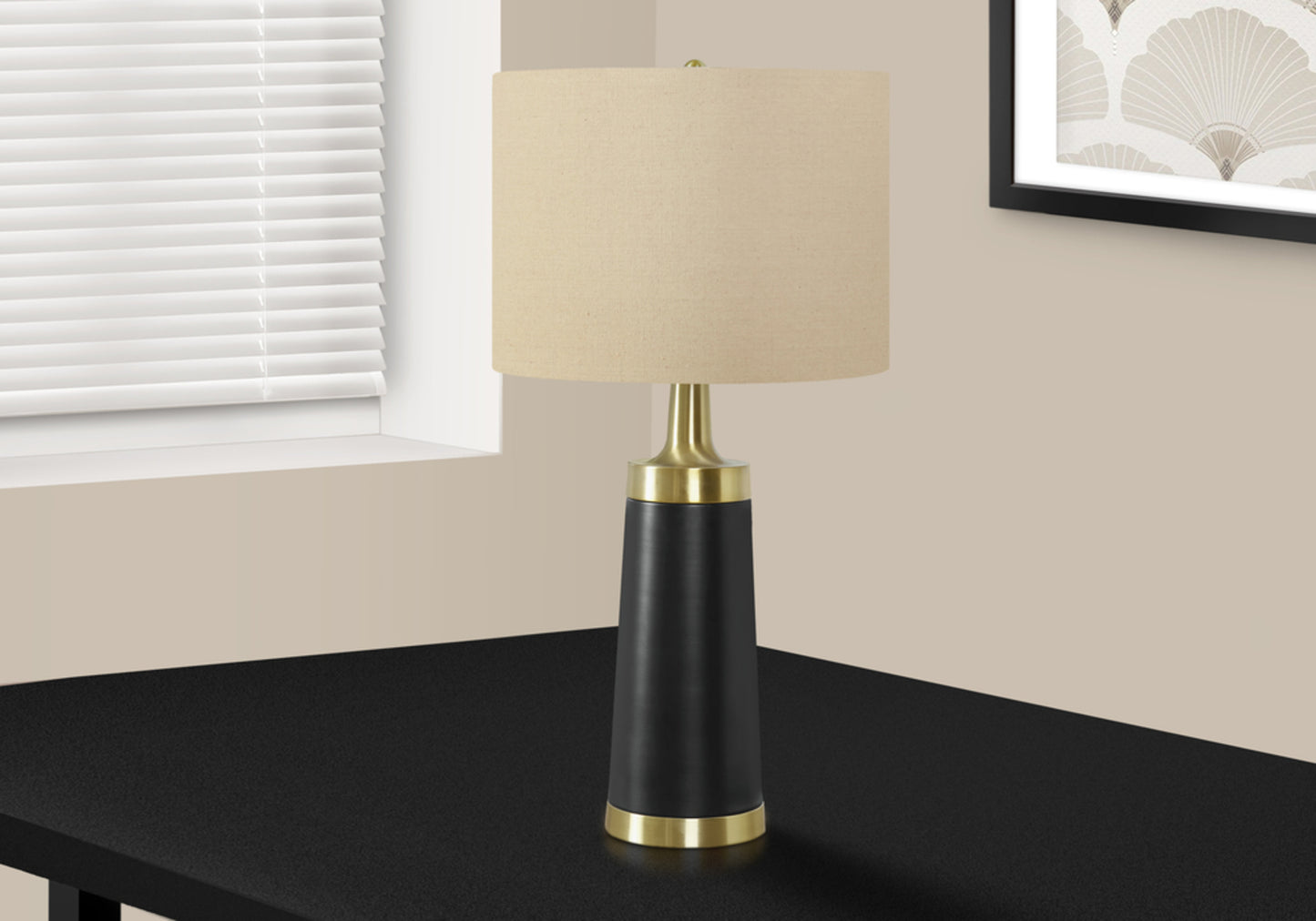 LIGHTING - 28"H TABLE LAMP BLACK METAL / BEIGE SHADE