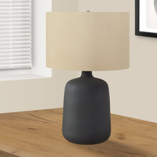 LIGHTING - 24"H TABLE LAMP BLACK CERAMIC / BEIGE SHADE