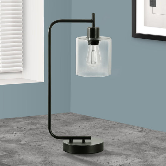 LIGHTING - 20"H TABLE LAMP BLACK METAL/GLASS SHADE/USB