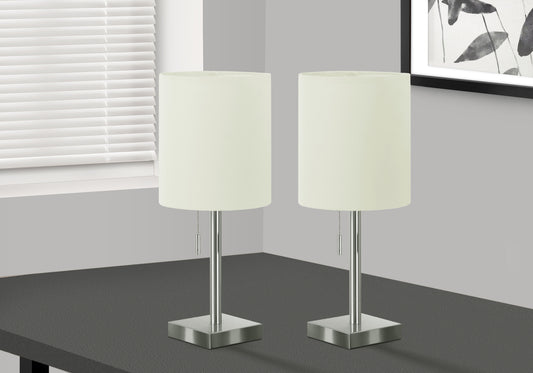 LIGHTING - 2PCS / 17"H TABLE LAMP NICKEL METAL/IVORY/USB