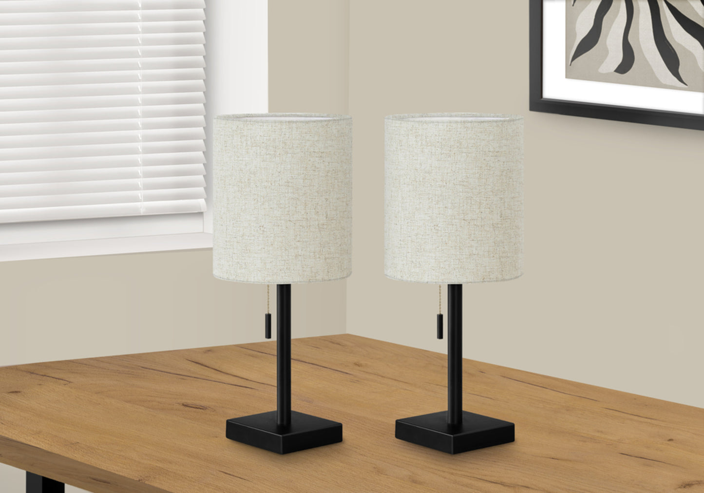 LIGHTING - 2PCS / 17"H TABLE LAMP BLACK METAL/ BEIGE /USB