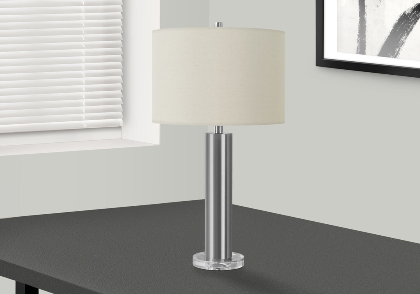 LIGHTING - 28"H TABLE LAMP NICKEL METAL / IVORY SHADE