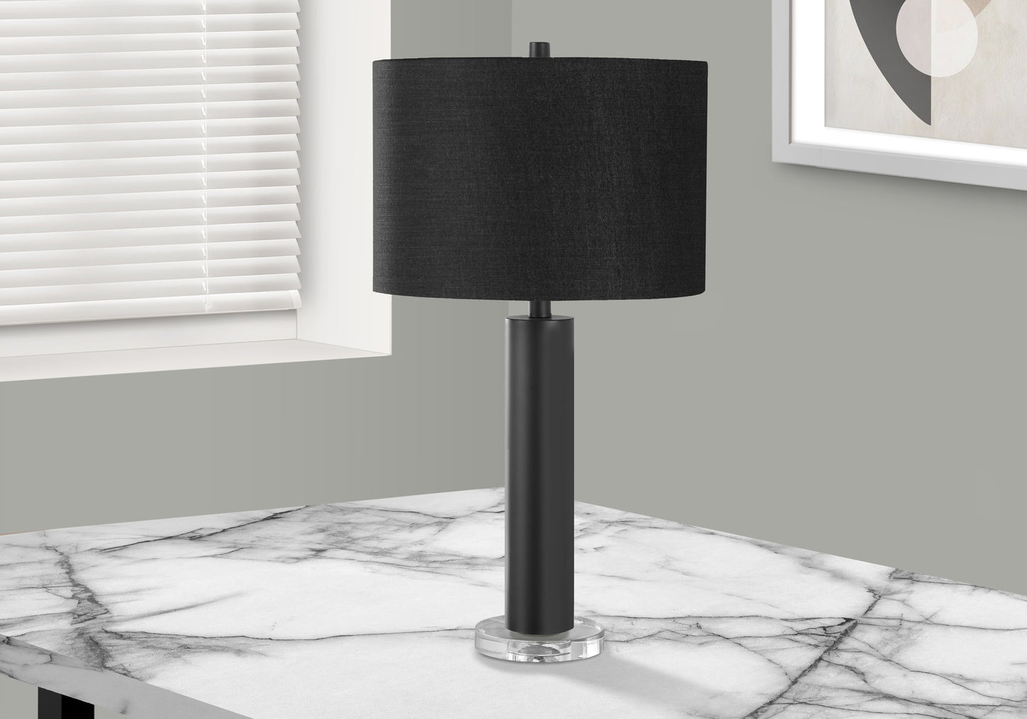 LIGHTING - 28"H TABLE LAMP BLACK METAL / BLACK SHADE