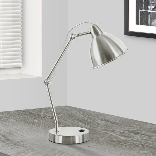 LIGHTING - 17"H DESK LAMP NICKEL METAL/NICKEL SHADE/USB