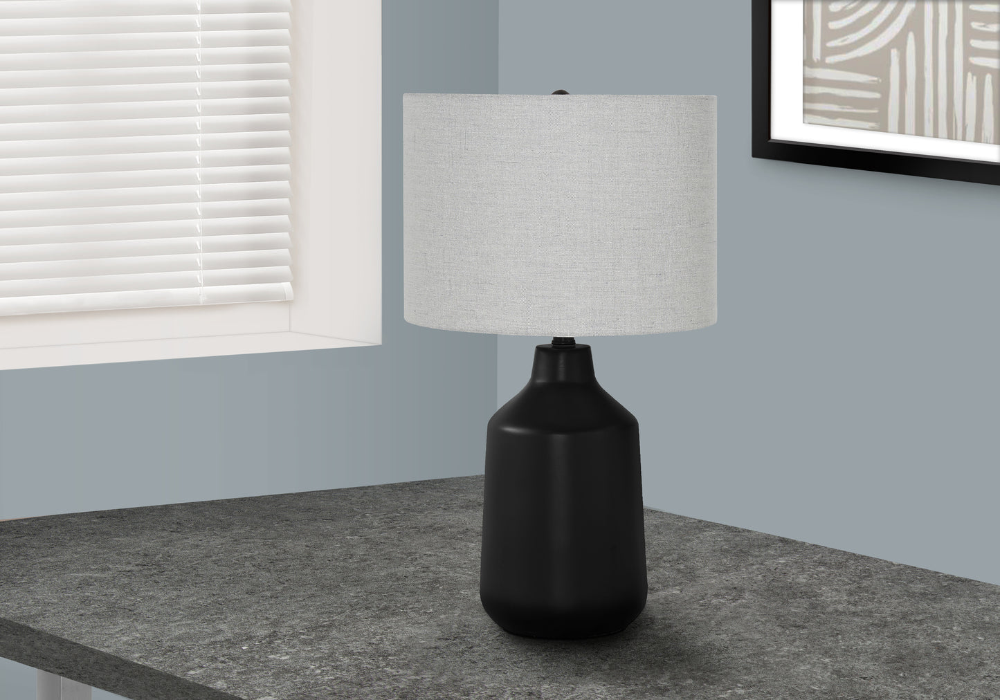 LIGHTING - 24"H TABLE LAMP BLACK CONCRETE / GREY SHADE