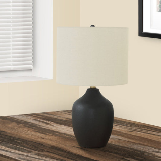 LIGHTING - 22"H TABLE LAMP BLACK CERAMIC / IVORY SHADE