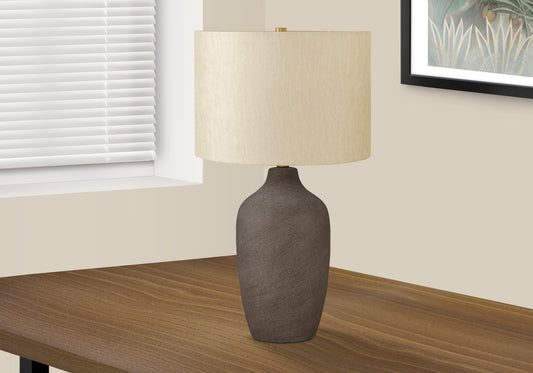 LIGHTING - 27"H TABLE LAMP GREY CERAMIC / BEIGE SHADE