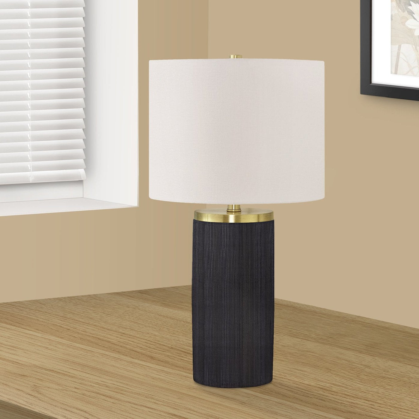 LIGHTING - 24"H TABLE LAMP BLACK CONCRETE / IVORY SHADE