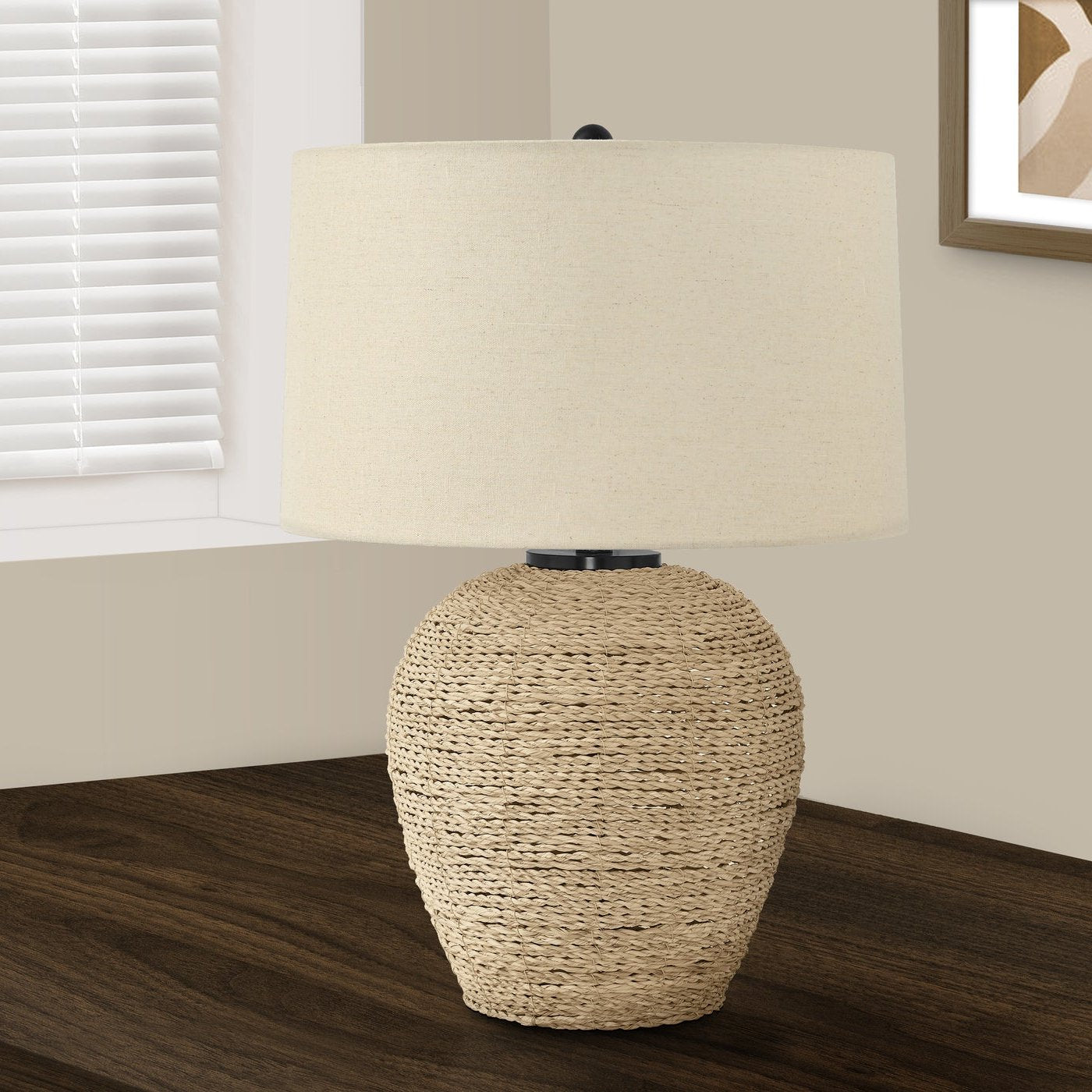 LIGHTING - 25"H TABLE LAMP BEIGE RATTAN / BEIGE SHADE