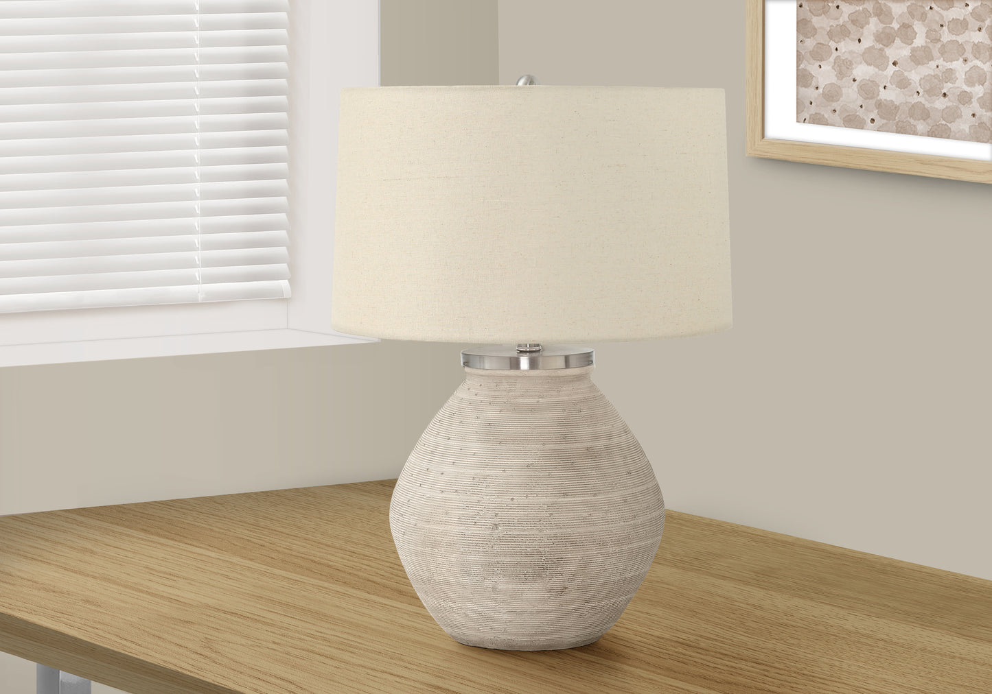 LIGHTING - 25"H TABLE LAMP CREAM CONCRETE / BEIGE SHADE