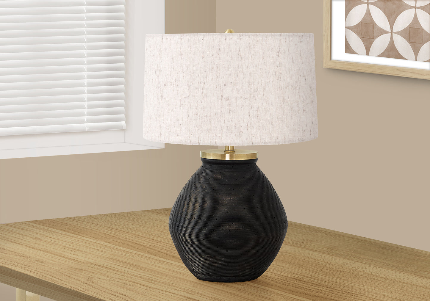 LIGHTING - 25"H TABLE LAMP BLACK CONCRETE / IVORY SHADE