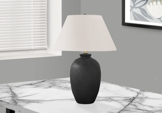 LIGHTING - 24"H TABLE LAMP BLACK CERAMIC / IVORY SHADE