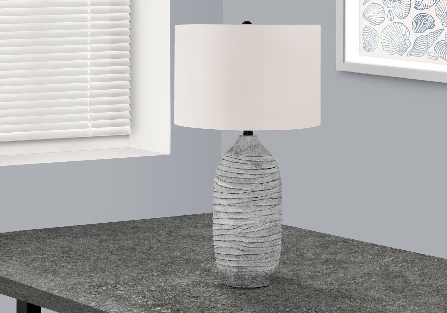 LIGHTING - 27"H TABLE LAMP GREY RESIN / IVORY SHADE