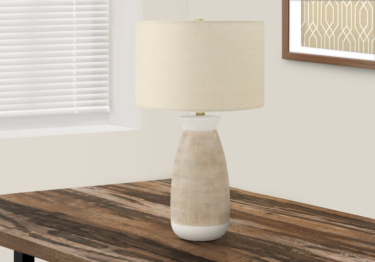 LIGHTING - 27"H TABLE LAMP CREAM CERAMIC / BEIGE SHADE