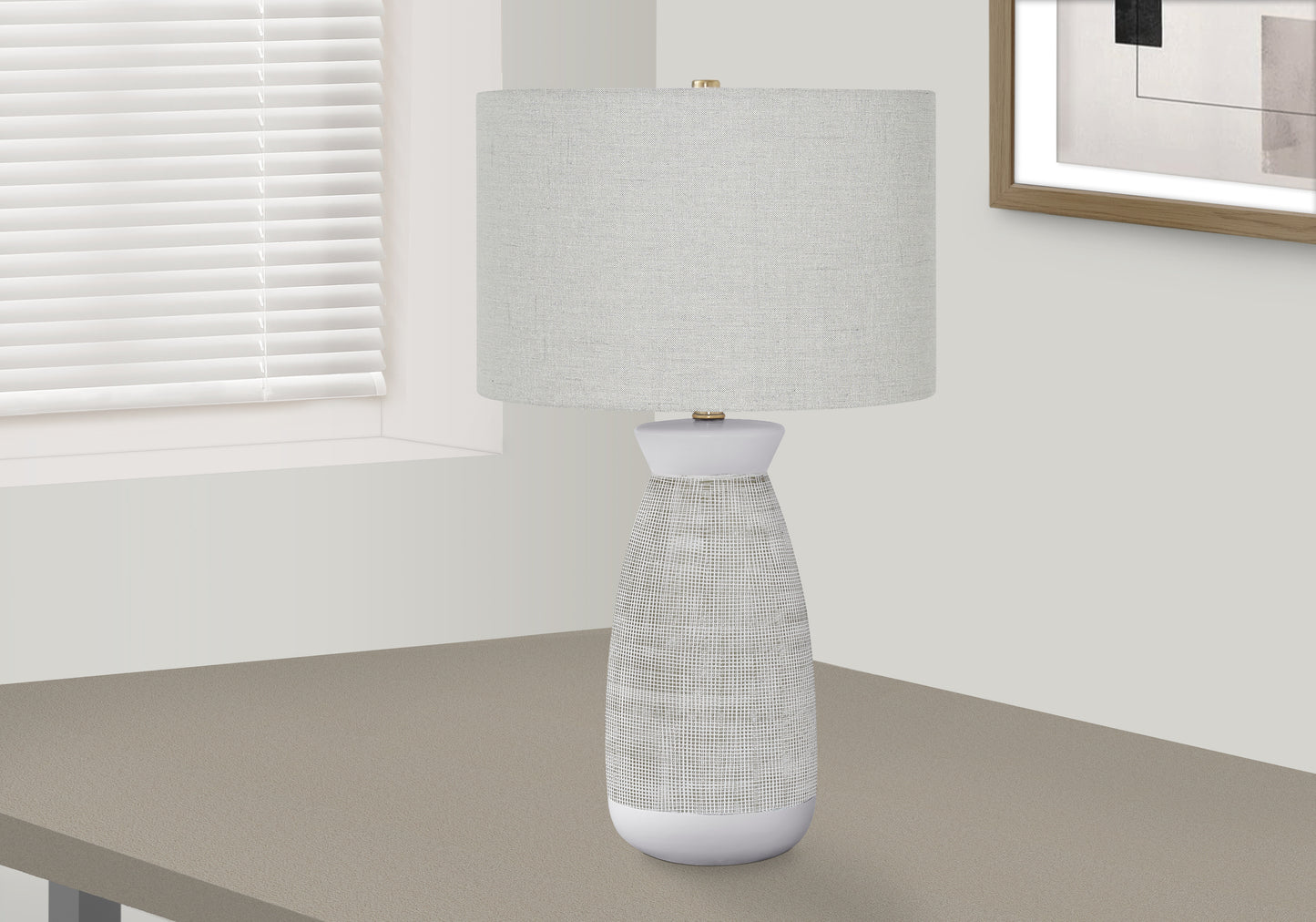 LIGHTING - 27"H TABLE LAMP GREY CERAMIC / GREY SHADE