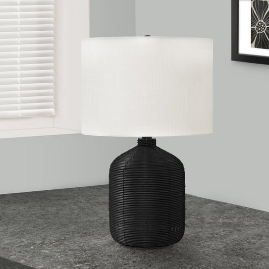 LIGHTING - 23"H TABLE LAMP BLACK RATTAN / IVORY SHADE