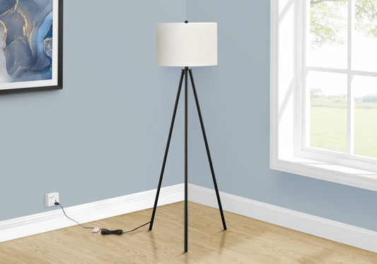 LIGHTING - 63"H TRIPOD FLOOR LAMP BLACK METAL / IVORY