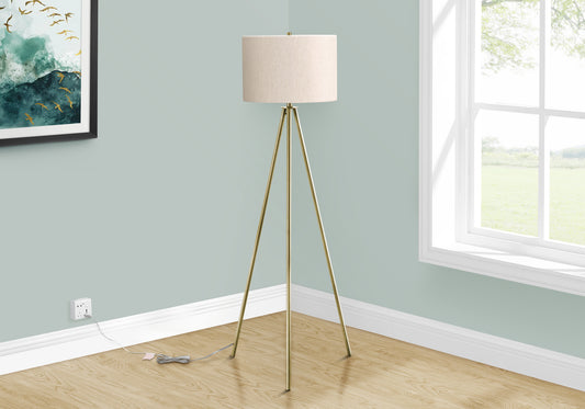 LIGHTING - 63"H TRIPOD FLOOR LAMP BRASS METAL / IVORY