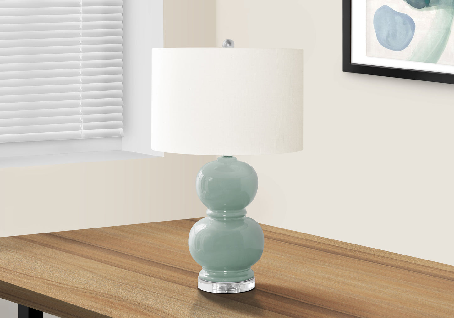 LIGHTING - 25"H TABLE LAMP BLUE CERAMIC / IVORY SHADE