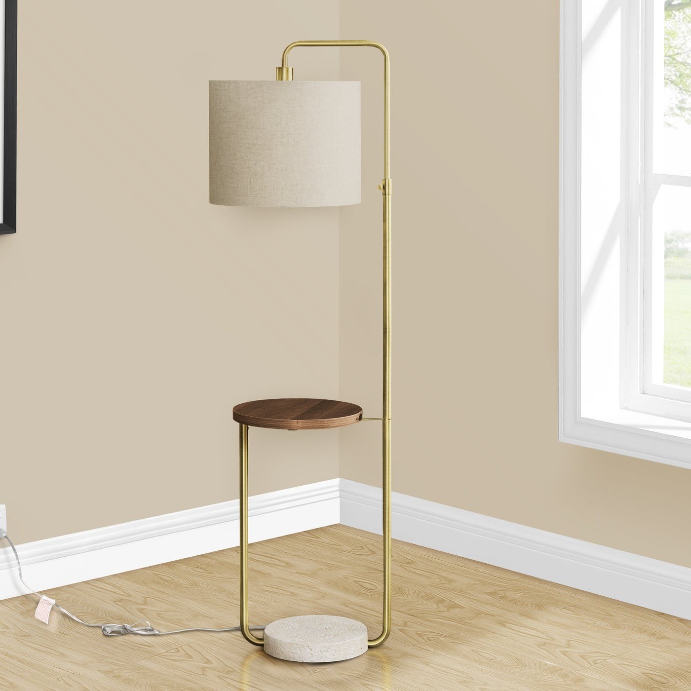 LIGHTING - 67"H FLOOR LAMP BRASS METAL / BEIGE / USB