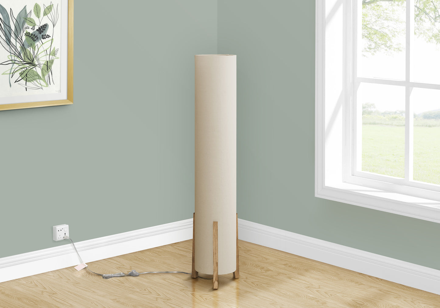 LIGHTING - 50"H FLOOR LAMP WOOD LOOK BASE / IVORY