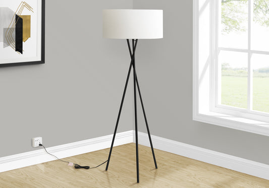 LIGHTING - 62"H TRIPOD FLOOR LAMP BLACK METAL / IVORY